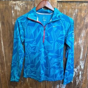 NIKE Dri-Fit Running Quarter Zip Top Blue Abstract Size Medium